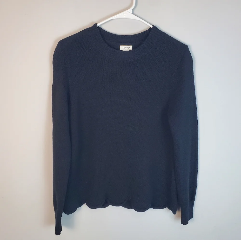 J. Crew Black Scalloped Hem Sweater Size Small NWT